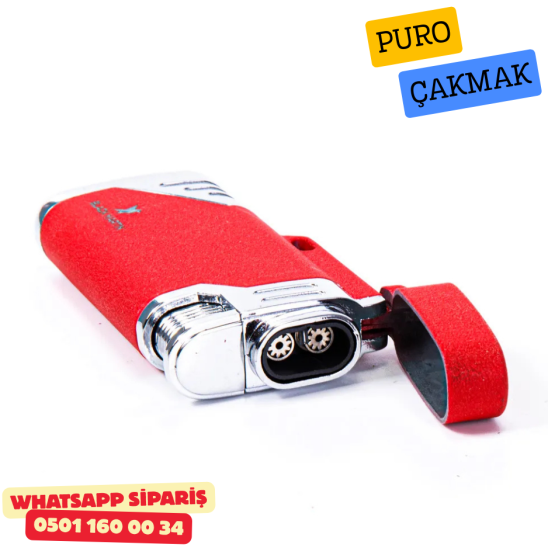 Black Martin Kırmızı Çift Torch Metal Puro Çakmak