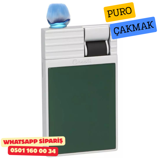Caseti Paris Flat Yeşil Mat / Gümüş Tek Jet Alevli Çakmak