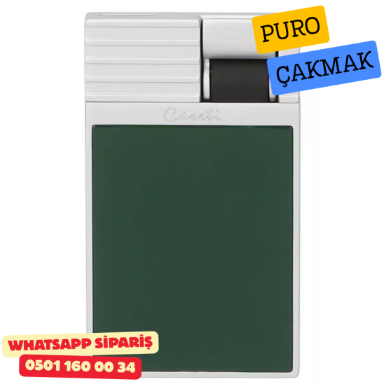 Caseti Paris Flat Yeşil Mat / Gümüş Tek Jet Alevli Çakmak