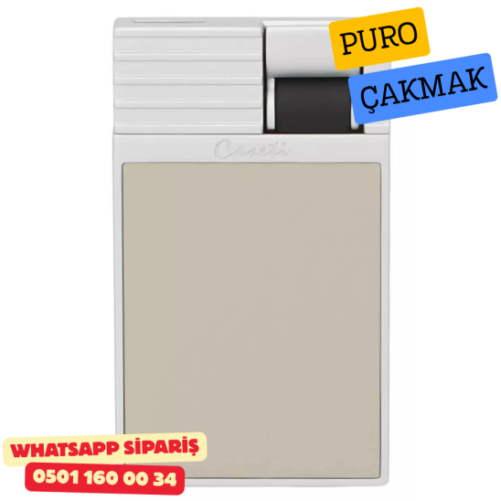 Caseti Paris Flat Gri-Bej Mat / Gümüş Tek Jet Alevli Çakmak