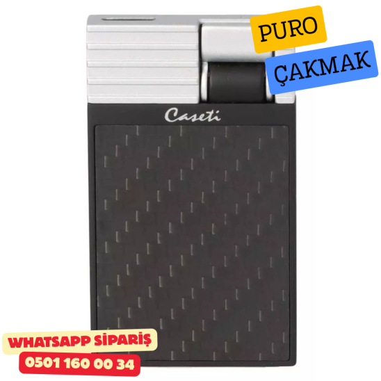 Caseti Paris Carbon Design Siyah / Gümüş Tek Jet Alevli Çakmak