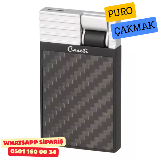 Caseti Paris Carbon Design Siyah / Gümüş Tek Jet Alevli Çakmak