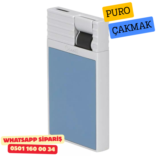 Caseti Paris Flat Gri-Mavi Mat / Gümüş Tek Jet Alevli Çakmak