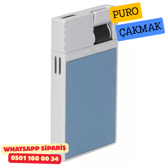 Caseti Paris Flat Gri-Mavi Mat / Gümüş Tek Jet Alevli Çakmak