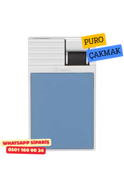 Caseti Paris Flat Gri-Mavi Mat / Gümüş Tek Jet Alevli Çakmak