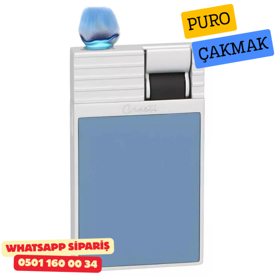 Caseti Paris Flat Gri-Mavi Mat / Gümüş Tek Jet Alevli Çakmak