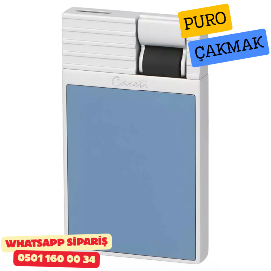 Caseti Paris Flat Gri-Mavi Mat / Gümüş Tek Jet Alevli Çakmak