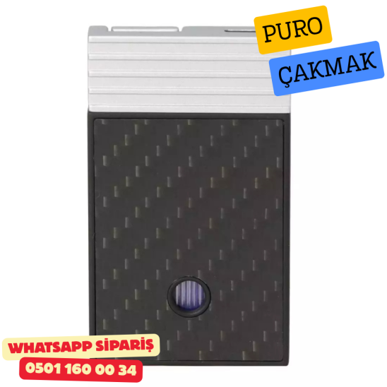Caseti Paris Carbon Design Siyah / Gümüş Tek Jet Alevli Çakmak