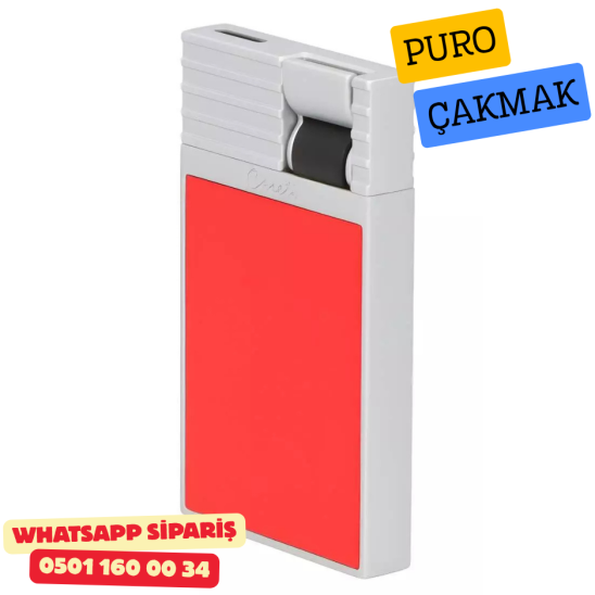 Caseti Paris Kırmızı Mat / Gümüş Tek Jet Alevli Çakmak