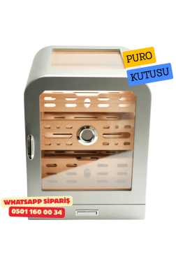 Cohiba - Aksesuar Çekmeceli Camlı Sedir Humidor Puro Kutusu (Gunmetal)