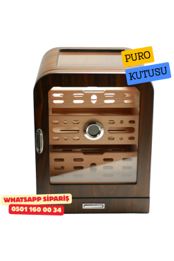 Cohiba - Aksesuar Çekmeceli Camlı Sedir Humidor Puro Kutusu (Kahverengi)
