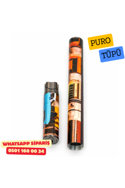 Cohiba Çakmak ve Puro Tüpü Küba Sokakları Desenli