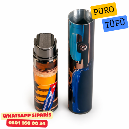 Cohiba Çakmak ve Puro Tüpü Küba Sokakları Desenli