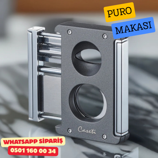 Caseti Gunmetal 3 Fonksiyonlu Puro Makası (V + Düz Kesim + Delici)