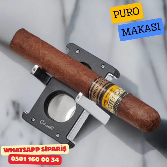 Caseti Gunmetal 3 Fonksiyonlu Puro Makası (V + Düz Kesim + Delici)