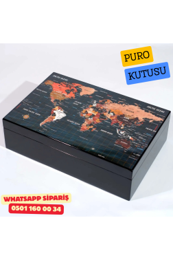 Dünya Haritası Desenli Sedir Humidor Puro Kutusu (Siyah) Dünya Haritası Desenli Sedir Humidor Puro Kutusu (Siyah)