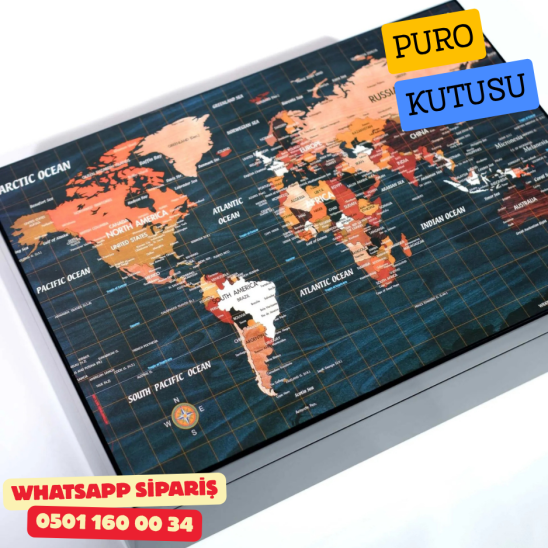 Dünya Haritası Desenli Sedir Humidor Puro Kutusu (Siyah) Dünya Haritası Desenli Sedir Humidor Puro Kutusu (Siyah)