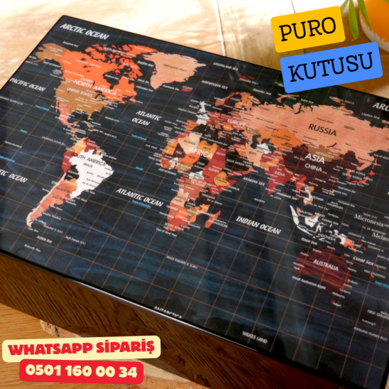 Dünya Haritası Desenli Sedir Humidor Puro Kutusu (Siyah) Dünya Haritası Desenli Sedir Humidor Puro Kutusu (Siyah)