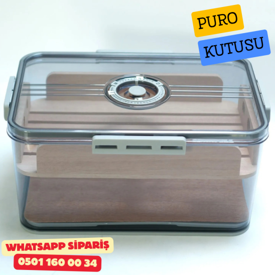 Şeffaf Sedir İç Kaplamalı Humidor Puro Saklama Kutusu