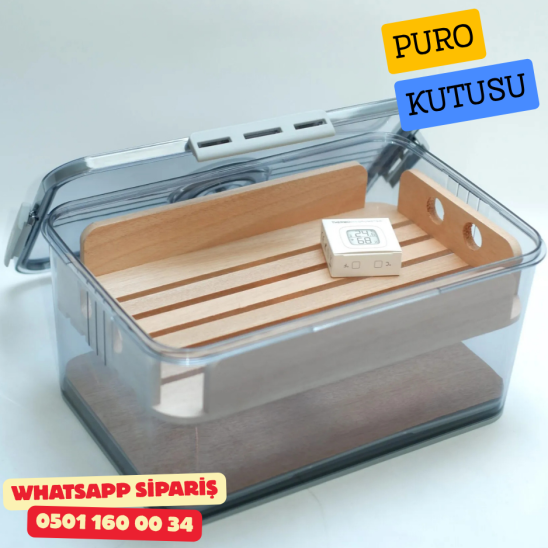 Şeffaf Sedir İç Kaplamalı Humidor Puro Saklama Kutusu