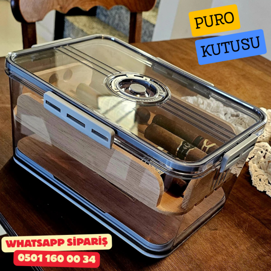 Şeffaf Sedir İç Kaplamalı Humidor Puro Saklama Kutusu