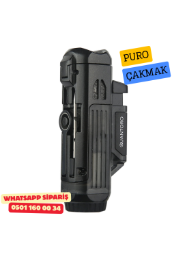 Quantoro Delicili İğneli Çift Jet Alev Puro Çakmak (Siyah)