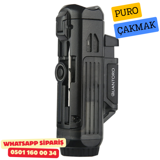 Quantoro Delicili İğneli Çift Jet Alev Puro Çakmak (Siyah) Quantoro Delicili İğneli Çift Jet Alev Puro Çakmak (Siyah)