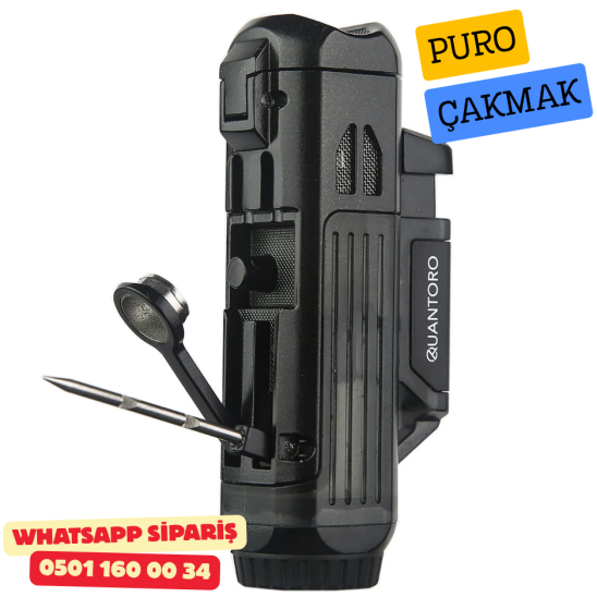 Quantoro Delicili İğneli Çift Jet Alev Puro Çakmak (Siyah) Quantoro Delicili İğneli Çift Jet Alev Puro Çakmak (Siyah)