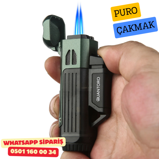 Quantoro Delicili İğneli Çift Jet Alev Puro Çakmak (Siyah) Quantoro Delicili İğneli Çift Jet Alev Puro Çakmak (Siyah)