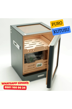 Karbon Aksesuar Çekmeceli Camlı İçi Ledli Humidor Puro Kutusu
