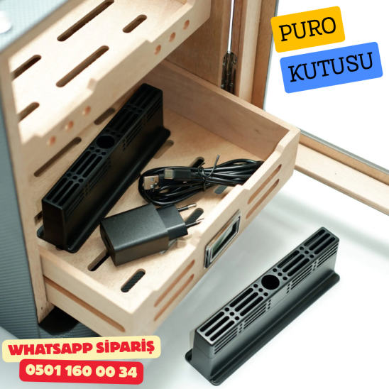 Karbon Aksesuar Çekmeceli Camlı İçi Ledli Humidor Puro Kutusu