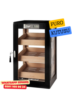 Angelo Siyah Lake Humidor (120 Puro Kapasiteli – Dijital Nem Ölçerli)
