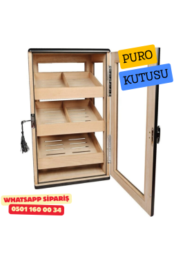 Angelo Siyah Lake Humidor (120 Puro Kapasiteli – Dijital Nem Ölçerli)