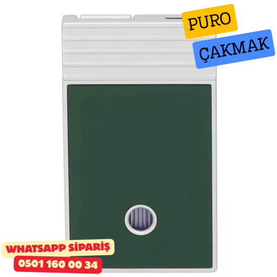 Caseti Paris Flat Yeşil Mat / Gümüş Tek Jet Alevli Çakmak