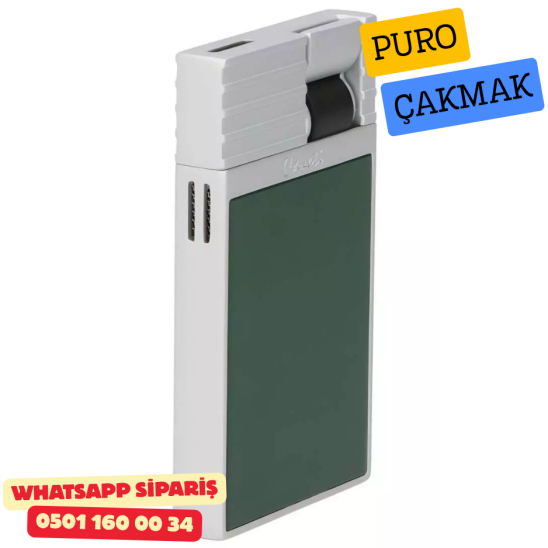 Caseti Paris Flat Yeşil Mat / Gümüş Tek Jet Alevli Çakmak