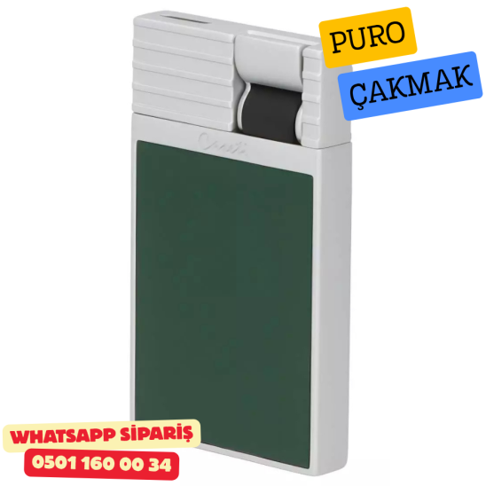 Caseti Paris Flat Yeşil Mat / Gümüş Tek Jet Alevli Çakmak