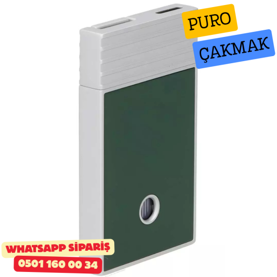 Caseti Paris Flat Yeşil Mat / Gümüş Tek Jet Alevli Çakmak