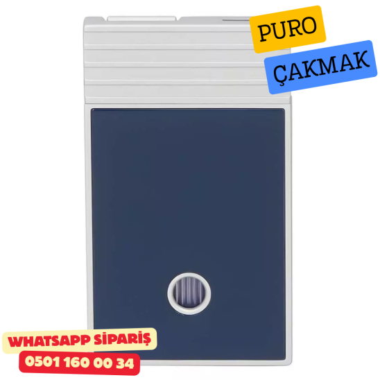 Caseti Paris Flat Koyu Mavi Mat / Gümüş Tek Jet Alevli Çakmak