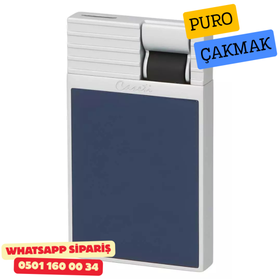 Caseti Paris Flat Koyu Mavi Mat / Gümüş Tek Jet Alevli Çakmak