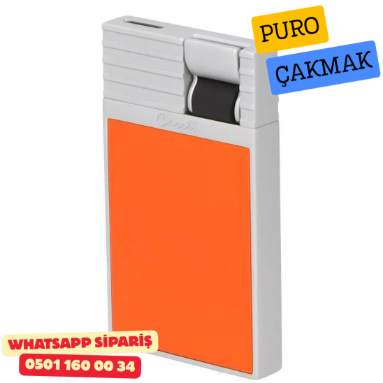 Caseti Paris Flat Turuncu Mat / Gümüş Tek Jet Alevli Çakmak