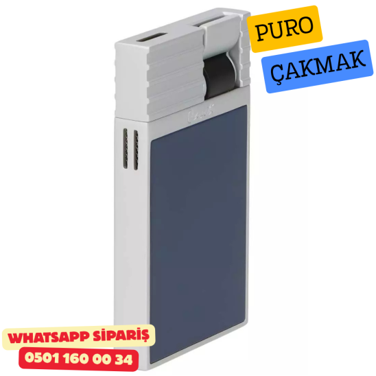Caseti Paris Flat Koyu Mavi Mat / Gümüş Tek Jet Alevli Çakmak