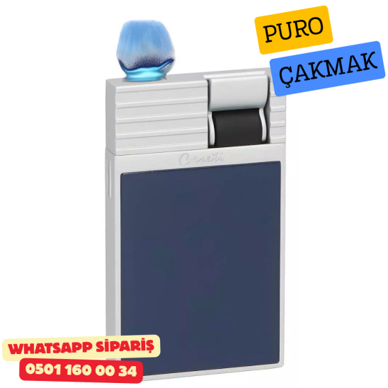 Caseti Paris Flat Koyu Mavi Mat / Gümüş Tek Jet Alevli Çakmak