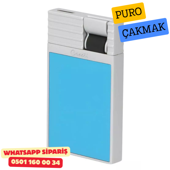 Caseti Paris Flat Turkuaz Mat / Gümüş Tek Jet Alevli Çakmak