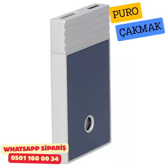 Caseti Paris Flat Koyu Mavi Mat / Gümüş Tek Jet Alevli Çakmak