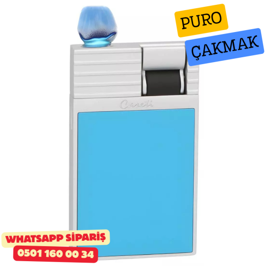 Caseti Paris Flat Turkuaz Mat / Gümüş Tek Jet Alevli Çakmak