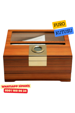 Puro Boyut Ölçüm Yüzeyli Camlı Sedir Humidor Puro Kutusu (Kahverengi)