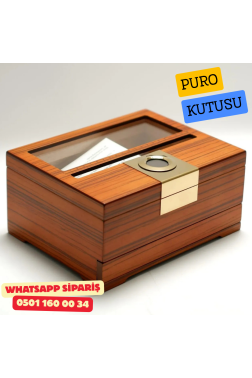 Puro Boyut Ölçüm Yüzeyli Camlı Sedir Humidor Puro Kutusu (Kahverengi)