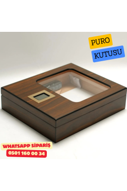 Premium Camlı Sedir Humidor Puro Saklama Kutusu (Ahşap Kahverengi)