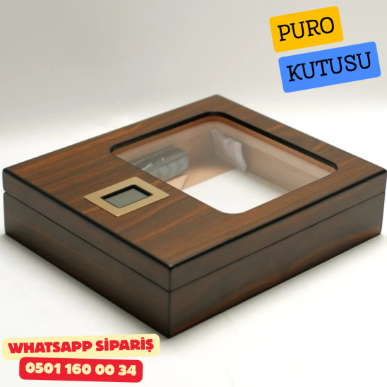 Premium Camlı Sedir Humidor Puro Saklama Kutusu (Ahşap Kahverengi)