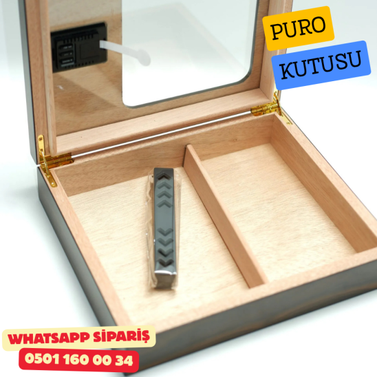 Premium Camlı Sedir Humidor Puro Saklama Kutusu (Ahşap Kahverengi)